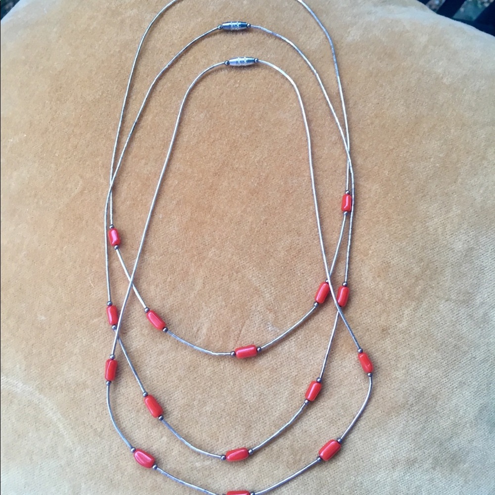 Sterling Liquid Silver Coral Necklaces Vintage Layering Seed Bead Set Boho - Picture 4 of 10